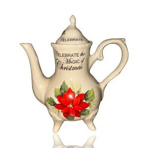 Lily Creek Christmas Centerpiece Tea pot Multicolor Holiday Decor: Poinsettias